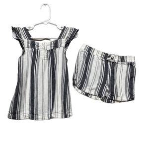 Carters (2) piece‎ 4T short sets 55/45 % linen/viscose grey/black/creme (K-067)